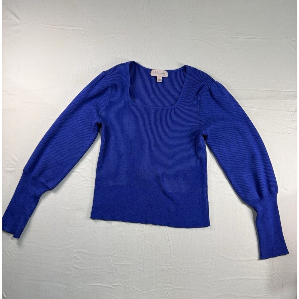 Philosophy Ribbed Sweater – Women’s M – Royal Blue – Puffy Sleeves – Knit